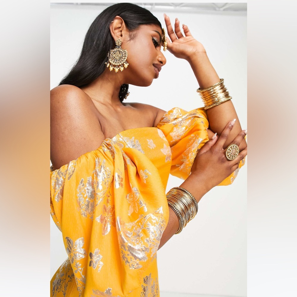ASOS Yellow and Silver Off-Shoulder Top